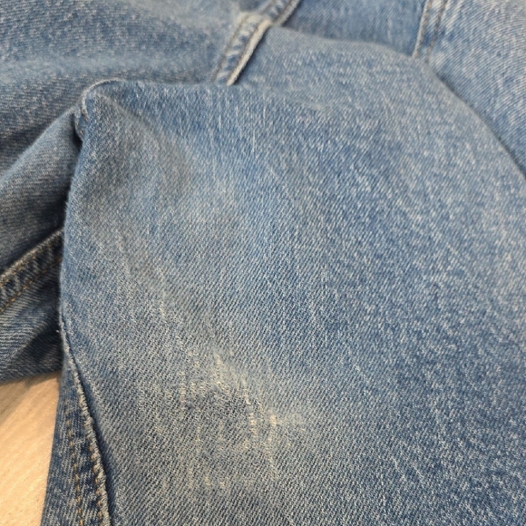 MNG New Mom Classic Blue Straight Leg Women's Jeans 5 Pocket Zipup Size 12 FLAW - Picture 10 of 11